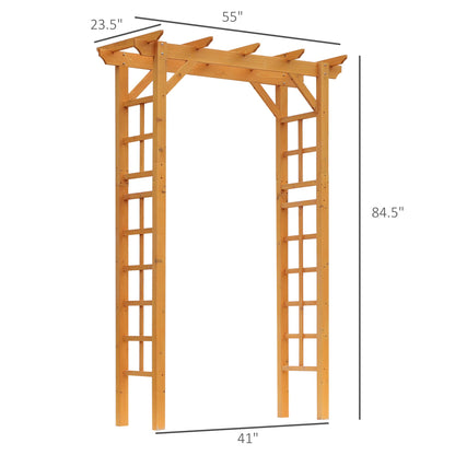 85" Wooden Garden Arbor for Wedding and Ceremony, Outdoor Garden Arch Trellis for Climbing Vines, Pergola Style Arbor Top, Sturdy Fir Wood, Easy Assembly, Orange