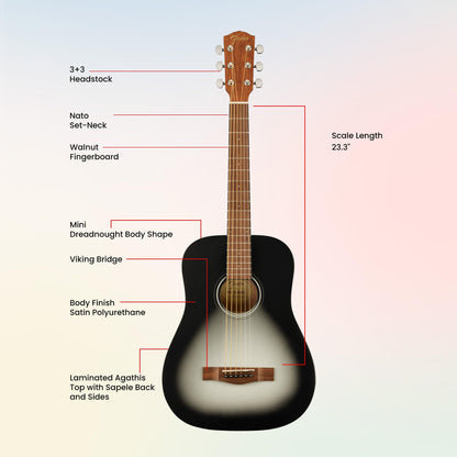 Fender FA-15 3/4-Scale Kids Steel String Acoustic Guitar - Moonlight Burst Bundle with Gig Bag, Tuner, Strap, Picks, and Austin Bazaar Instructional DVD