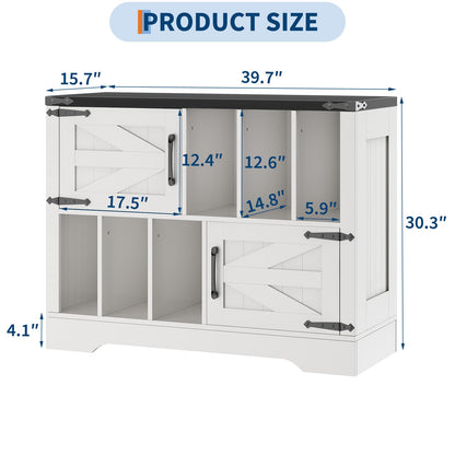 Vinyl Record Storage Cabinet, 39" Large Turntable Stand with Barn Doors, White Mid Century Modern Record Player Table with Display Shelf Rack for Albums Books Media Stereo Audio Home Living Room