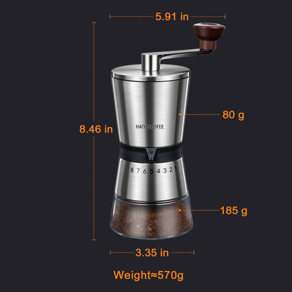 HAIYUECOFEE Manual Coffee Grinder with 8 Adjustable Coarseness Settings, Hand Crank Coffee Mill with Ceramic Burr for Espresso Beans, French Press, Pour Over, Drip Coffee – Rustproof, Non-Dulling