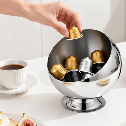 shoxil Coffee Pod Holder - Large Capacity Metal K Cup serve for Nespresso Pod Storage Container with Silver Finish, Multi-Use Creamer & Candy Bowl for Countertop, Coffee Bar Accessories(Silver)