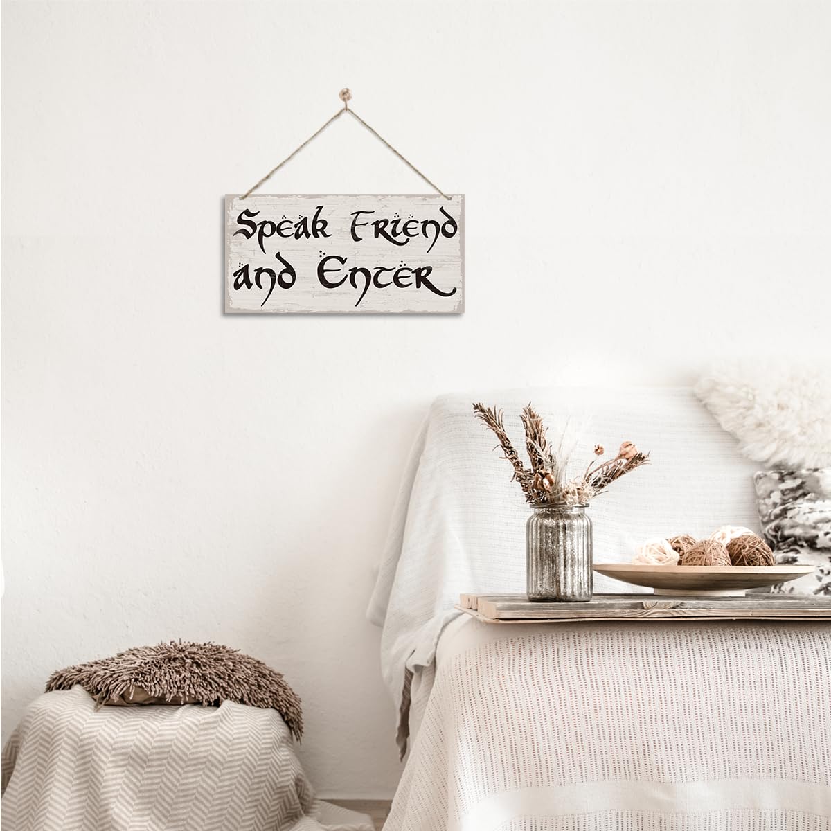 Speak Friend And Enter Sign, Entry Way Front Door Wooden Hanging Decor, Funny Wall Decor, Farmhouse Wood Sign, Bar Pub Wall Decoration, Home & Office Decorations 7x14 Inches