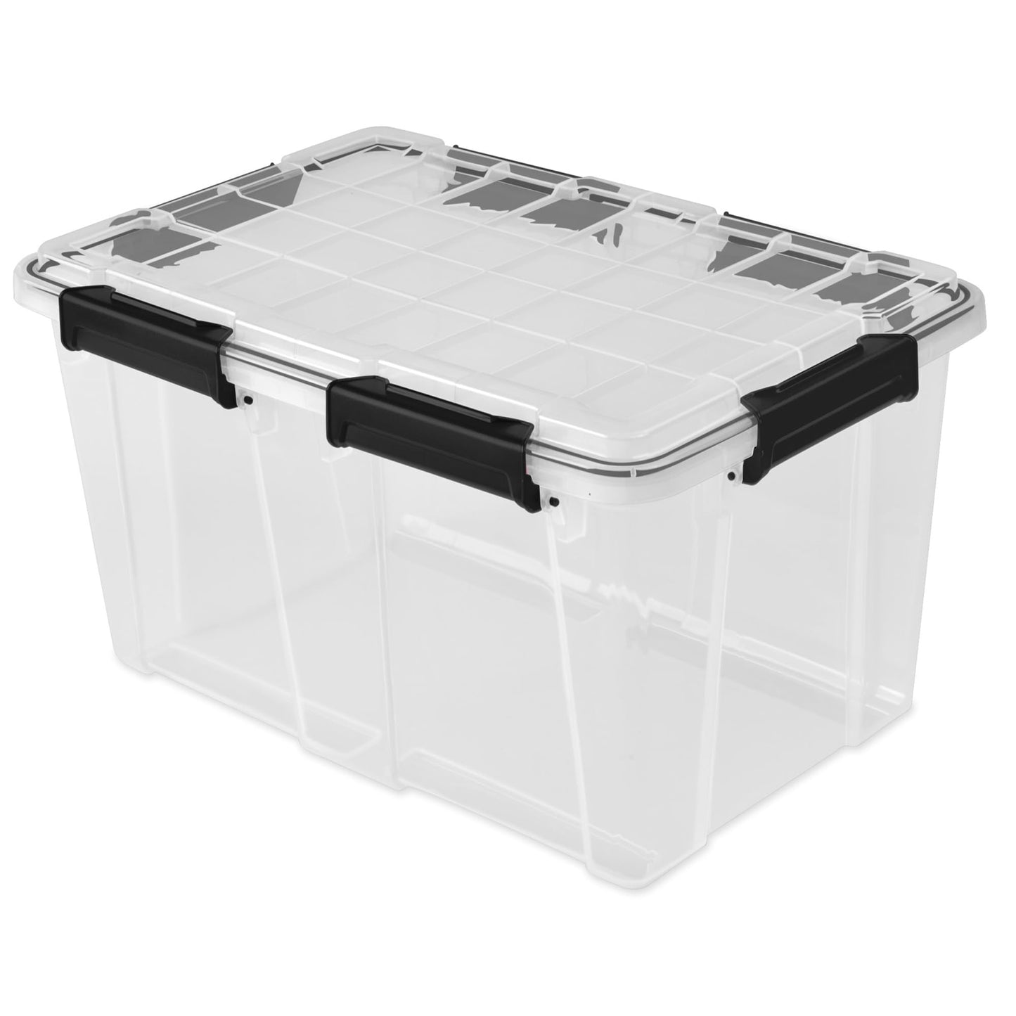 Sterilite 16 Pack 54 Qt Gasket Box, Clear Stackable Plastic Storage Container with Lids, Black - Waterproof and Dustproof Tote for Home Organization