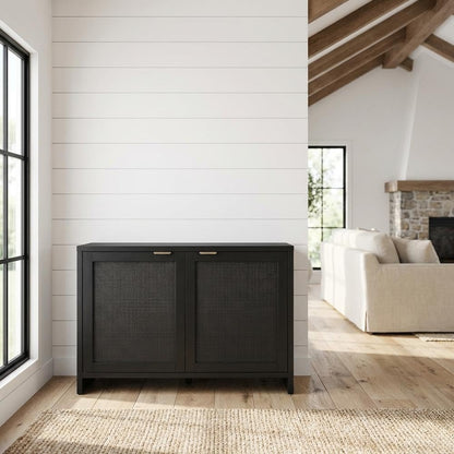 Furnifact Gray Record Player Cabinet with Vinyl Storage, Durable Wood, Stylish Design, Compact, Functional for Entertainment Centers