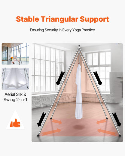 VEVOR Aerial Yoga Frame & Hammock Set, 9.67ft Yoga Swing Frame with 6.6-Yard Nylon Hammock, Heavy-Duty Premium Stand, 551.15 lbs Max Capacity Rig, for Indoor & Outdoor Aerial Fitness Training (White)