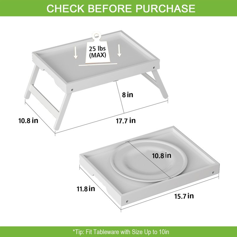 Youpehom Bed Tray Table with Folding Legs, Bamboo Breakfast in Bed for Kitchen Serving Tray, Sofa, Eating, Used As Laptop Desk Snack Tray (4 Pack, White Color)