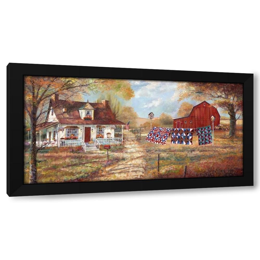 Manning, Ruane 48x24 Huge Black Modern Framed Canvas Art Print Titled: Afternoon Quilting