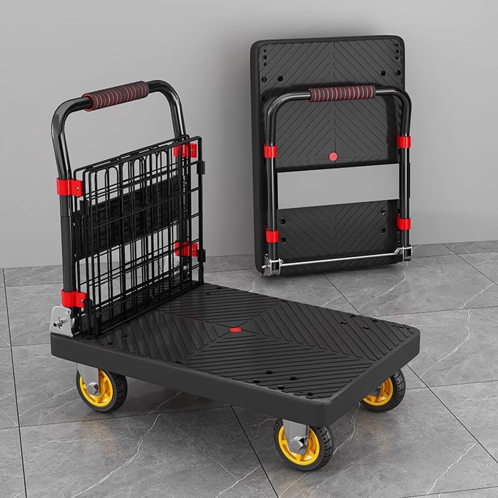 Heavy Duty Folding Platform Truck Cart with Wheels for Warehouse Transport, Portable Utility Trolley for Moving Heavy Loads