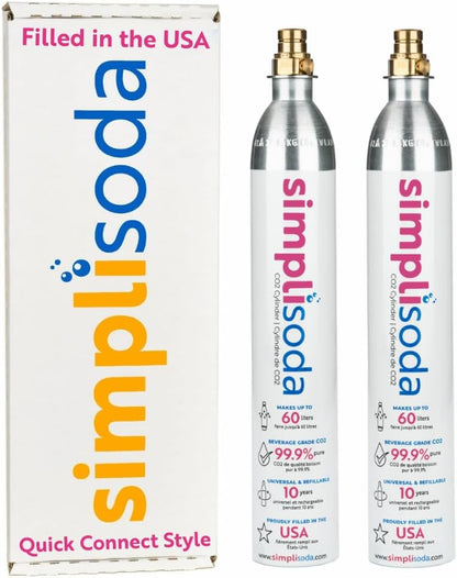 60L CO2 CO2 14.5 oz, Set 2 Simpli Soda Canister Cylinders - Compatible w/Sodastream Quick Connect Only [Including ART