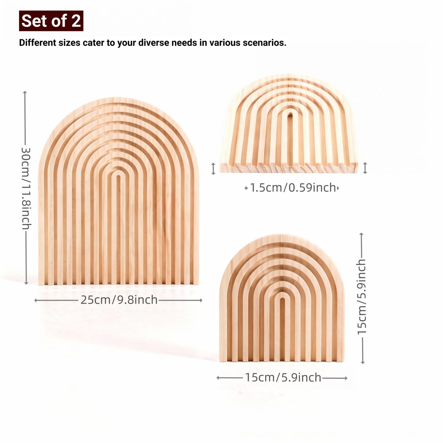 Nawwoo 2 Pcs Natural Wood Arch Decor, Boho Shelf & Serving Board for Fireplace Mantel, Kitchen Counter - Light Pine Finish, Scandinavian & Japandi Style Aesthetic Accents for Living Room, Home Office
