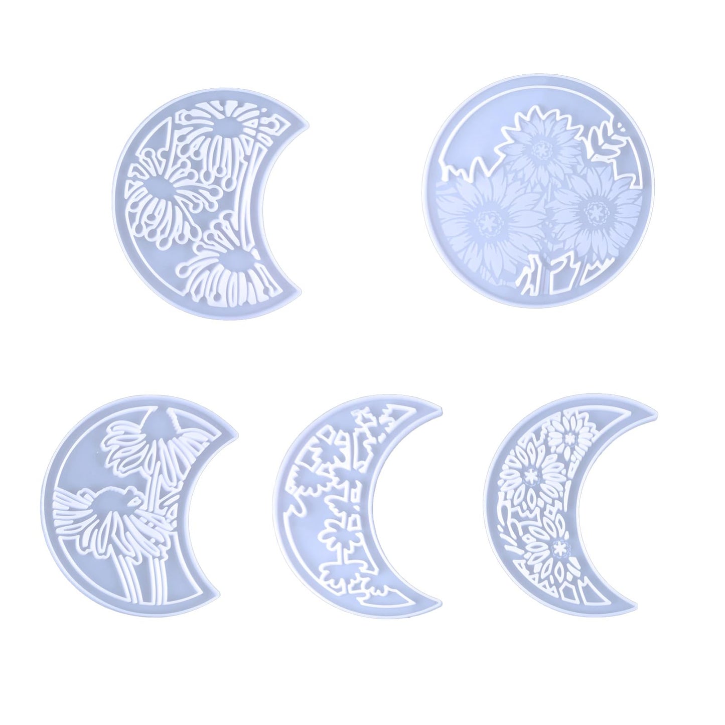 Moon Phase Wall Art Set, 5-Piece Floral Resin Molds, Decorative Silicone Casting Molds for Home Decor, Moon Phase Epoxy Resin Silicone Molds