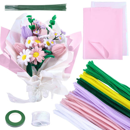 SUNNYCLUE 160Pcs Pipe Cleaners Craft Pipe Cleaner Flower Kit with Video Tutorial Flowers Floral Bouquet Making Supplies Chenille Stems for DIY Art Craft Projects Creative Gift Holiday Wedding Decor
