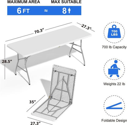 Heavy-Duty 6FT Folding Table by [Brand Name] - Portable Plastic Utility Table for Indoor/Outdoor Events | White