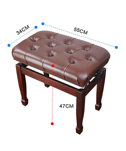 JDXQBLD Piano Bench Stool with Large Leather Cushion and Adjustable Height Elegant Design with Horseshoe Legs Brown Mahogany 55 x 34 x 47 57cm