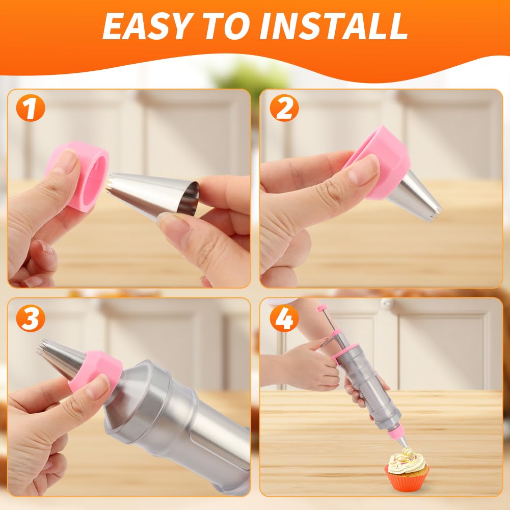 Dessert Decorating Syring-e Set,Frosting Piping Kit,Stainless Steels Cake Decora ting Kit with 6 Pipings Tips & 12 silicone cupcakes,Cupcake Decorating Kit Piping Bags and Tips Set