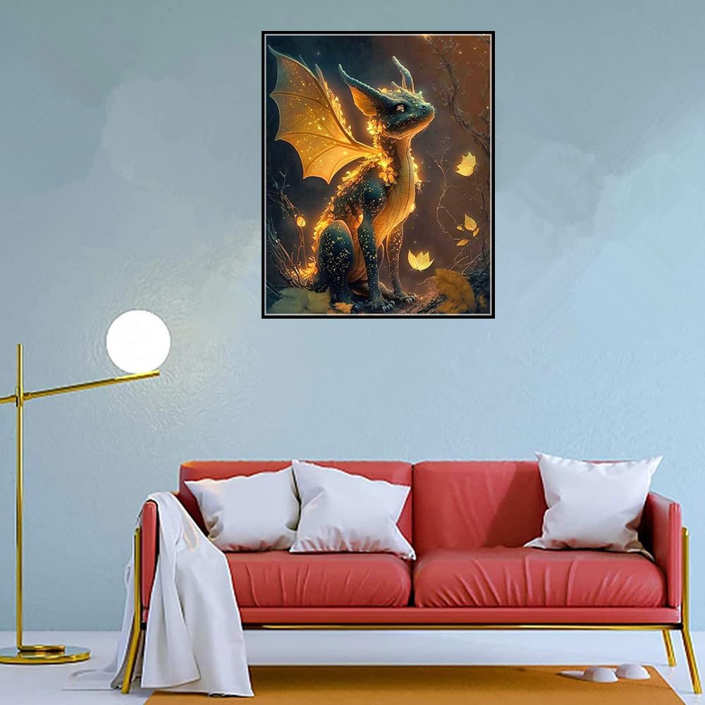 Pimio 5D DIY Diamond Art Painting Kits,Round Full Drill Dragon Diamond Art Kits for Adults Beginner, Perfect for Home Wall Decor and Gift