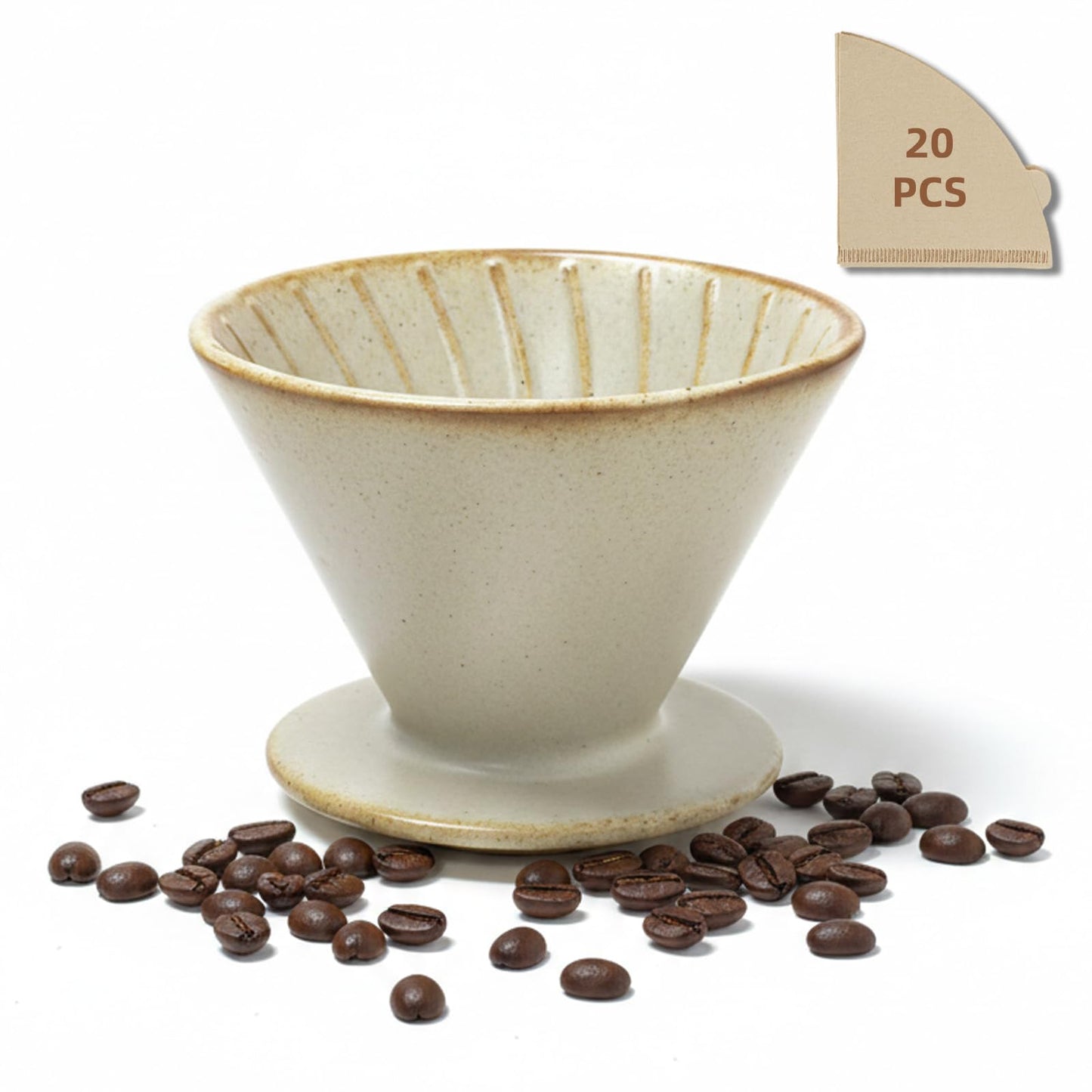 DIF DECO Ceramic Pour Over Coffee Dripper, Reusable Porcelain Portable Pour Over Coffee Maker, Slow Brewing Accessories with 1 Holes for Home, Office, Travel, Camping (Brown)