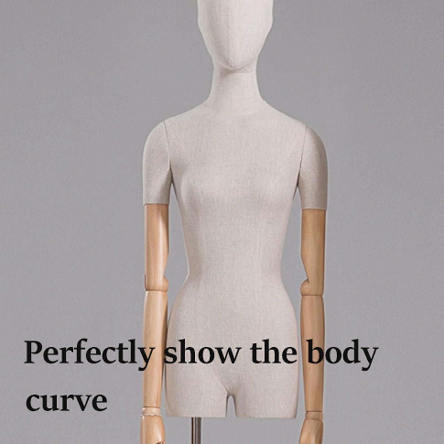 CZCZC Countertop Premium Mannequin with Metal Stand,Linen Female Mannequin,Adjustable Dress Mannequin,Flexible Form Mannequin Torso Wooden Arm Display