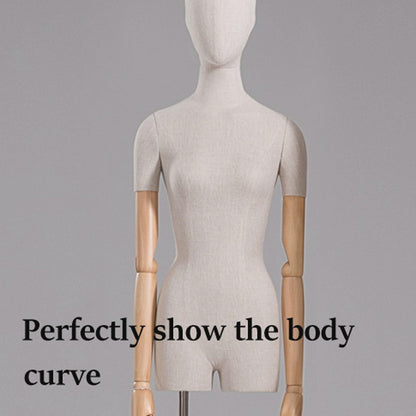 CZCZC Countertop Premium Mannequin with Metal Stand,Linen Female Mannequin,Adjustable Dress Mannequin,Flexible Form Mannequin Torso Wooden Arm Display