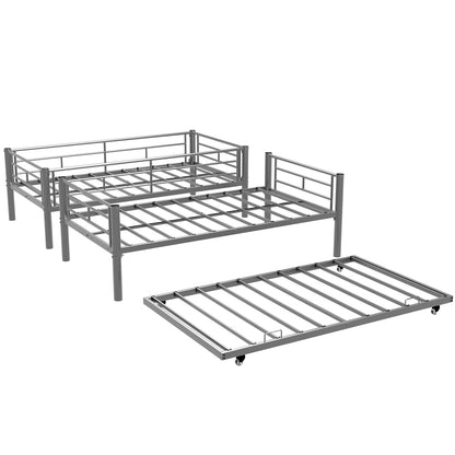 Bellemave Metal Bunk Bed with Trundle, Twin Over Twin Bunk with Guardrail and Ladder for Kids/Teenagers, Adults, No Box Spring Needed, Silver