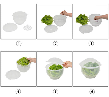 Home-X Lettuce Keeper - BPA-Free Lettuce Keeper for Refrigerator to Keep Salads and Vegetables Fresh - 7" x 8" Lettuce Crisper with Drainage Reservoir - Clear See-Through Vegetable and Fruit Crisper