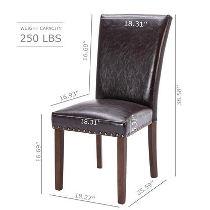 COLAMY Upholstered Parsons Dining Chairs Set of 6, PU Leather Dining Room Kitchen Side Chair with Nailhead Trim and Wood Legs - Dark Brown