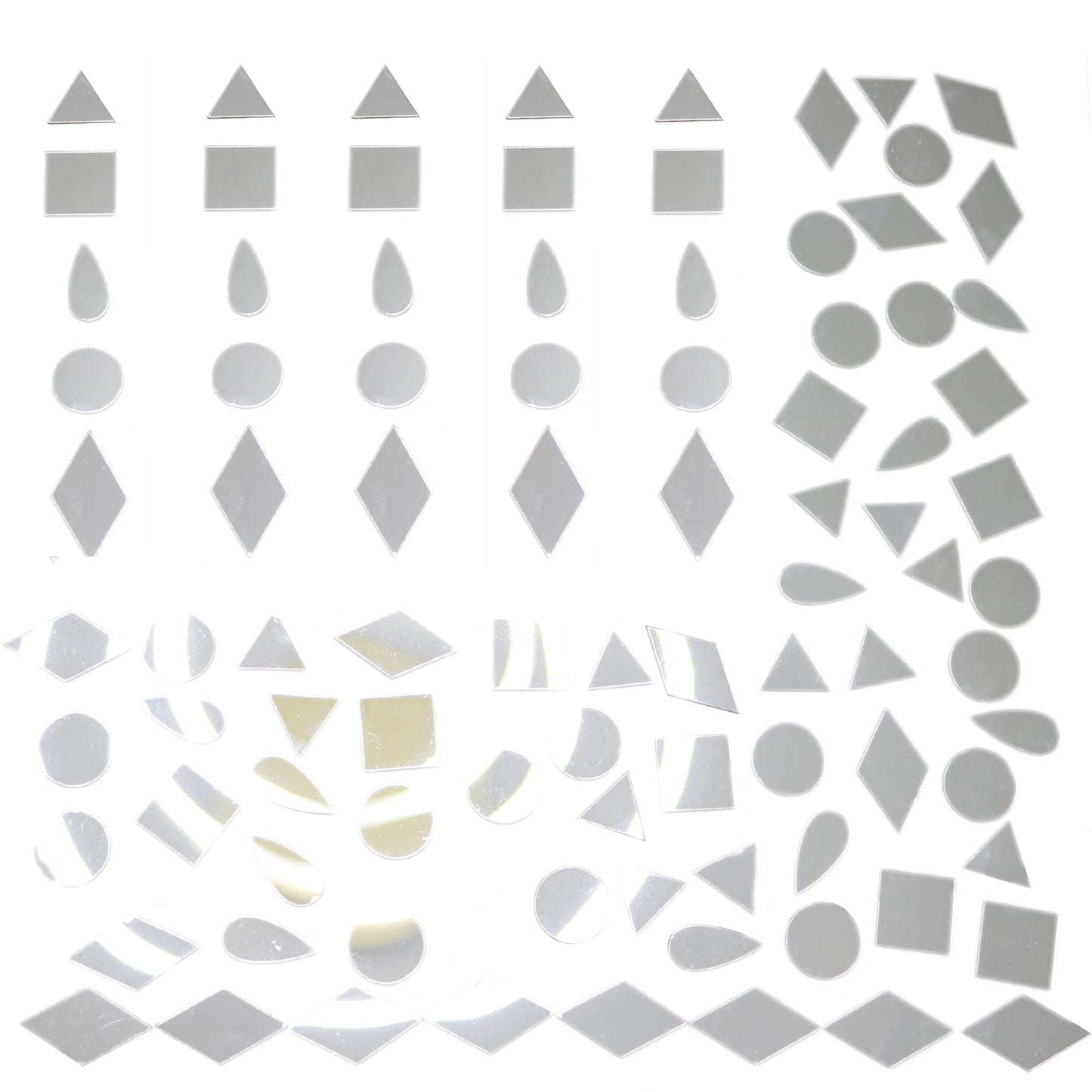Squares & Triangles Mirror Mosaic Tiles - Round, Teardrop & Diamond Shapes - Acrylic Mirror Pieces - 5 Shapes - Silver - 250pcs for DIY Crafts