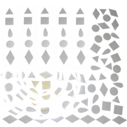Squares & Triangles Mirror Mosaic Tiles - Round, Teardrop & Diamond Shapes - Acrylic Mirror Pieces - 5 Shapes - Silver - 250pcs for DIY Crafts