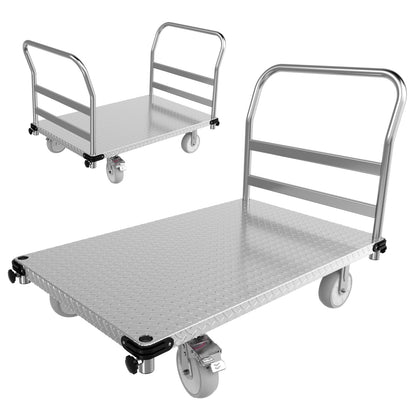 Heavy Duty Platform Truck 3000 lb Capacity, 44" x 28" Steel Flatbed Cart with 2 Detachable Handles, 6" Rubber Swivel Wheels, Industrial Push Dolly for Warehouse & Commercial Use