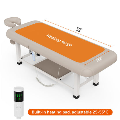 Heating Function 30 Wide x 75 Long Heavy Duty Electric Stationary Massage Table with Backrest Adjustable and Storage Space for Treatment/Medical Spa/Facial/Beauty/Massage Bed and More - Beige Gray
