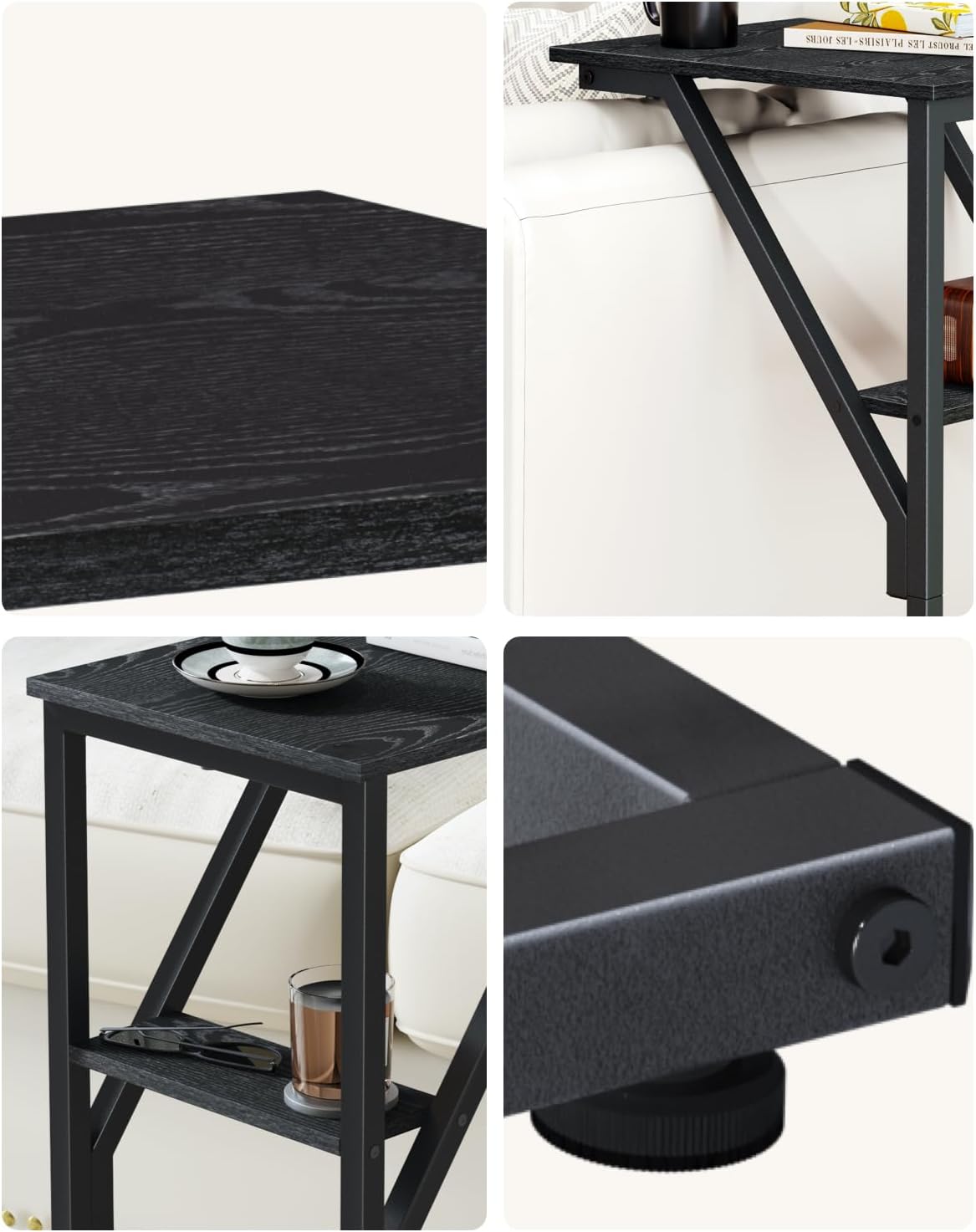 NEFROM Set 2, ET-D-BK2 C-Shaped End Tables, Sofa TV Trays of Small Couch Side Table for Living Room, Bedroom, Bedside