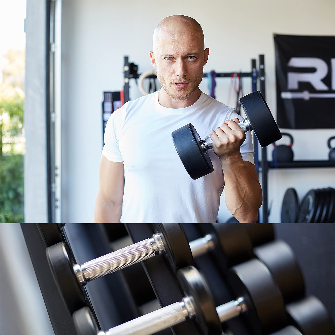 REP Urethane Coated Dumbbell Set - 5-75 lb with 3-Tier Rack