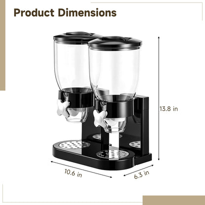 Dual-Control Dry Food Dispenser, 2 Pack 2L/67oz Cereal Dispenser Countertop, Cereal Containers Storage Airtight, Rotating Black Plastic Dry Food Dispenser, Candy Dispenser for Cereal, Coffee Beans