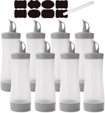 Qiuhome 12 oz (8 Pack, Condiment Squeeze Bottles Sauces Ketchup Bottles Squeeze Bottles Liquids, Oil - Gray)