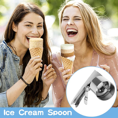 Stainless Steel Ice Cream Scooper with Trigger Release - Big Volume, Old Fashion Style, Nostalgic Scoop for Mashed Potatoes - Non Stick