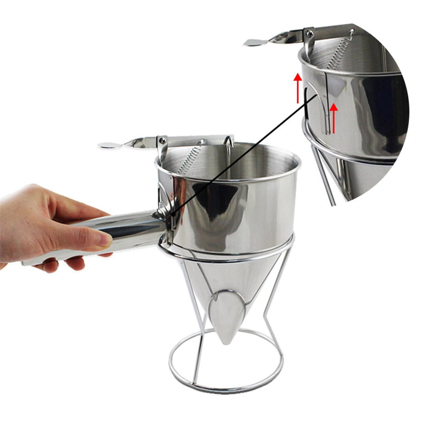 20oz Stainless Steel Pancake Batter Dispenser, Funnel Cake Dispenser with Squeeze Handle and Bracket, Pancake Dispenser for Pancakes, Cupcakes, Takoyaki and Baked Goods (20 oz)