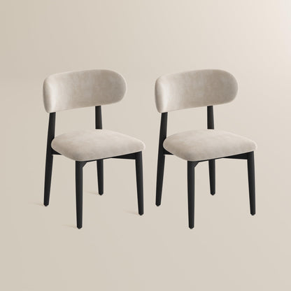 POVISON Modern Dining Chairs Set of 2, Armless Black Dining Chair with Sackcloth Cushions and Dark Walnut-Coloured Ash Wood, Pre-Assembled Design