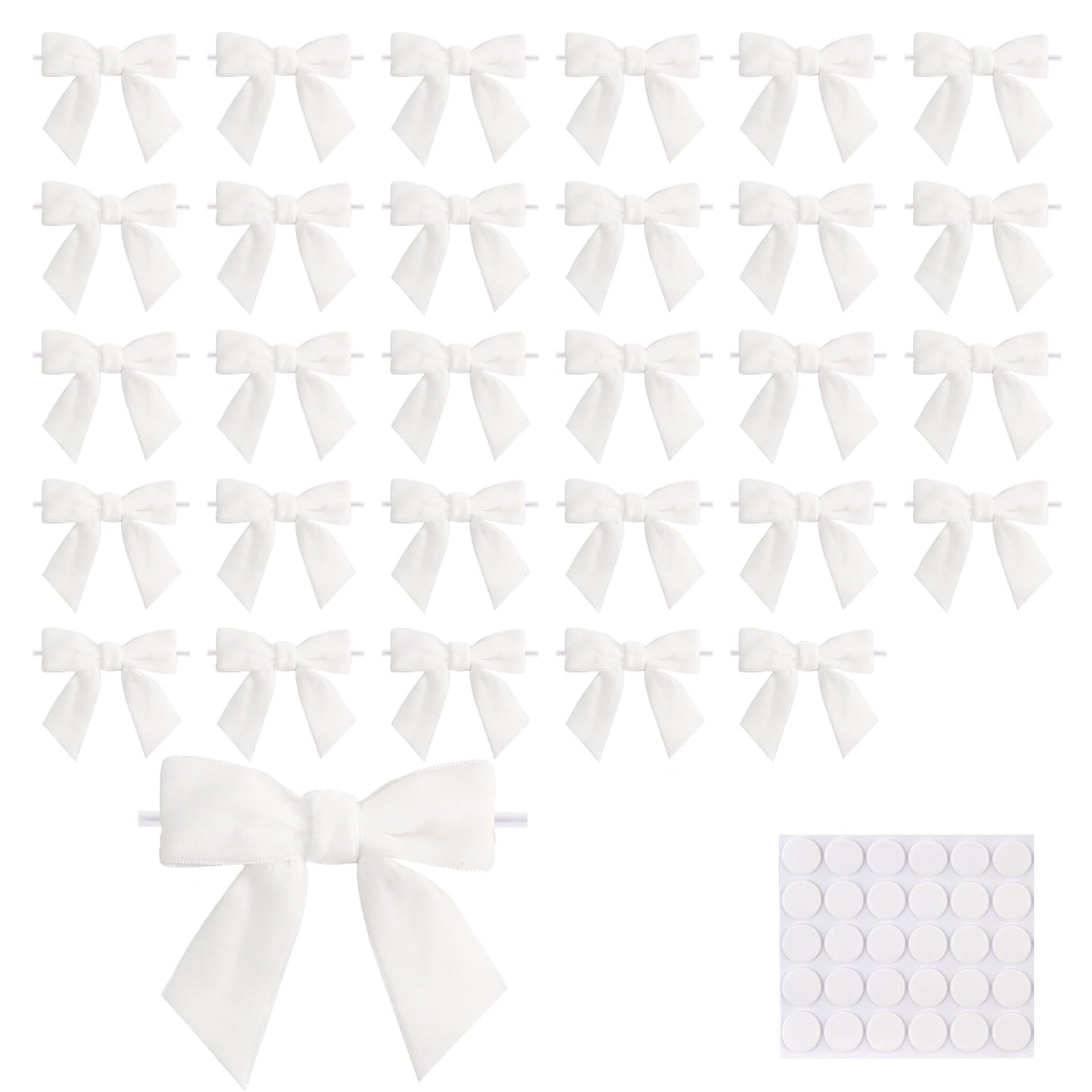 30 Counts 3.15Inch Velvet Bows with Adhesive Dots, Self-Adhesive Christmas Bows for Gift Wrapping Boxes, Wedding Decor, Christmas Tree Ornaments (White)