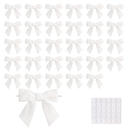 30 Counts 3.15Inch Velvet Bows with Adhesive Dots, Self-Adhesive Christmas Bows for Gift Wrapping Boxes, Wedding Decor, Christmas Tree Ornaments (White)
