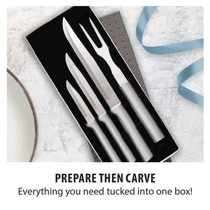 Rada Cutlery Prepare Then Carve Gift Set (S3C) with Quick Edge Sharpener (R119), 4-Piece Knife Set and Knife Sharpener, Stainless Steel Blades, Silver Handle
