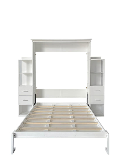 DNYN Queen Size Murphy Bed with 4 Storage Drawers & Shelf & Foldable & Wall Bedframe Design,for Small Space,Bedroom,Guest Room, White