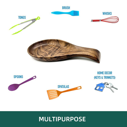 Kityemo Walnut Wooden Spoon Rest Cooking Spoon Holder Organizer Heat-Resistant Wood Utensil Rest, Spoon Holder for Stove Top, Kitchen Utensil Holder for Ladles, Turner, Brush, Spatula& More