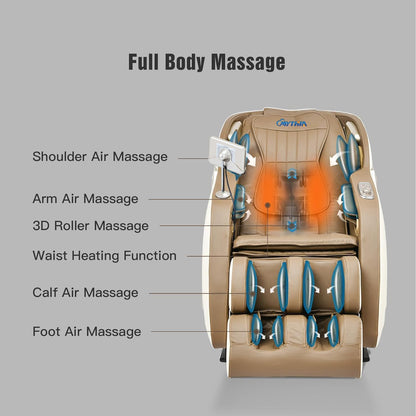 MYTHIA 2026 Full Body Massage Chair for After Work Recovery - Zero Gravity Recliner up to 165°with SL Track, Heat Therapy, Bluetooth & USB Charging Port (MD906-Beige)