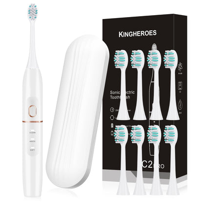 Electric Toothbrush Set, Comes with 8 Brush Heads & Travel Case,4 Modes with 2 Minutes Built in Smart Timer, One Charge for 60 Days, 42000 VPM Motor (Black)