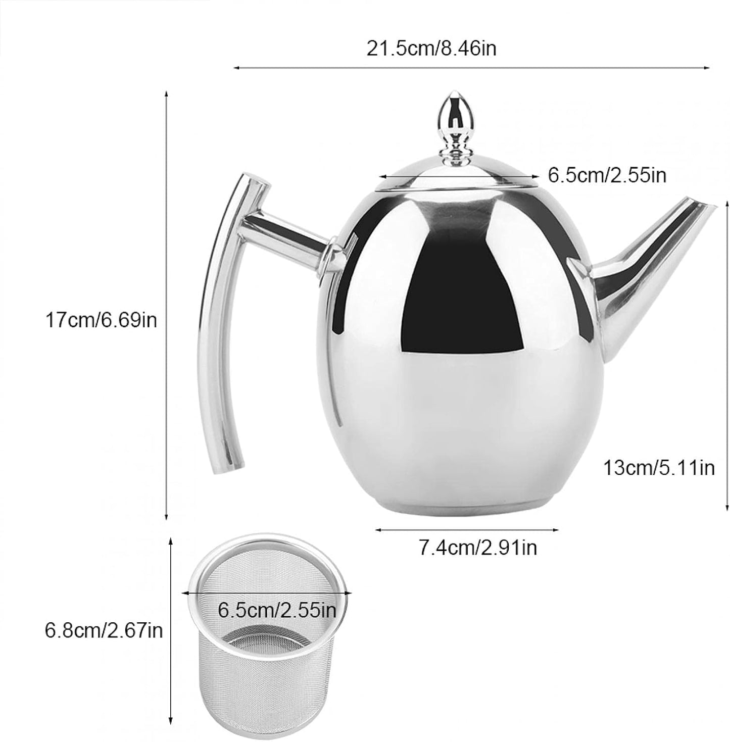 Stainless Steel Teapot, Metal Tea Kettle with Removable Infuser, Coffee Maker for Loose Tea (1500ML)
