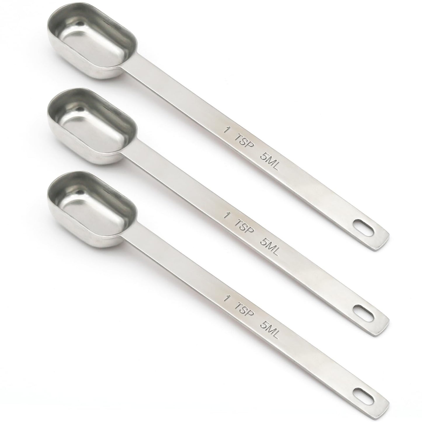 BERYLER 3PCS 1tsp (1/3tbsp, 5ml) Single Measuring Spoon, Stainless Steel Long Handle Individual Teaspoons Only