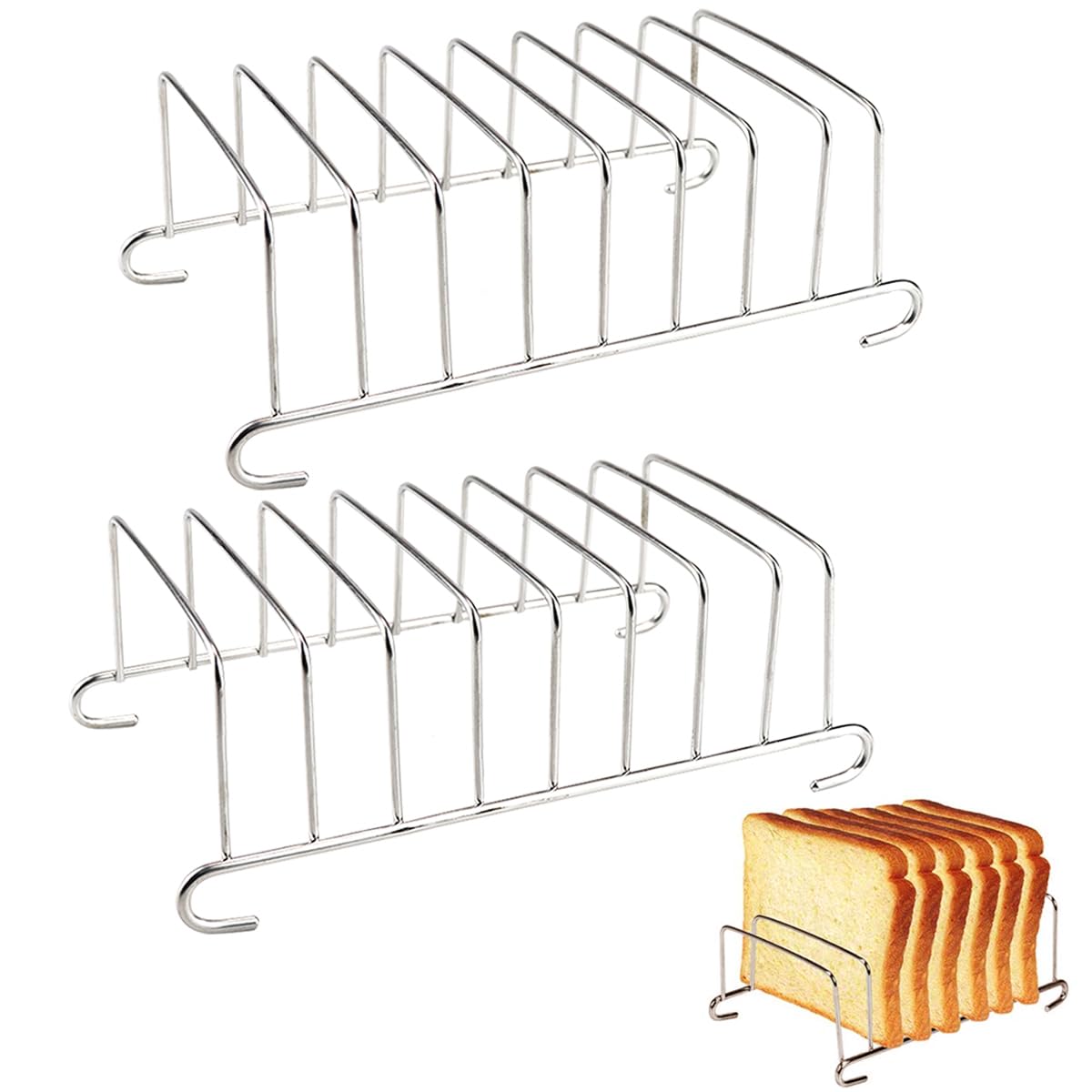 LNQ LUNIQI 2Pcs 8 Slice Toast Bread Rack Stainless Steel Toast and Bread HolderBreakfast Loaf Stand Cooling Grid Bread Rack Air Fryer Accessories