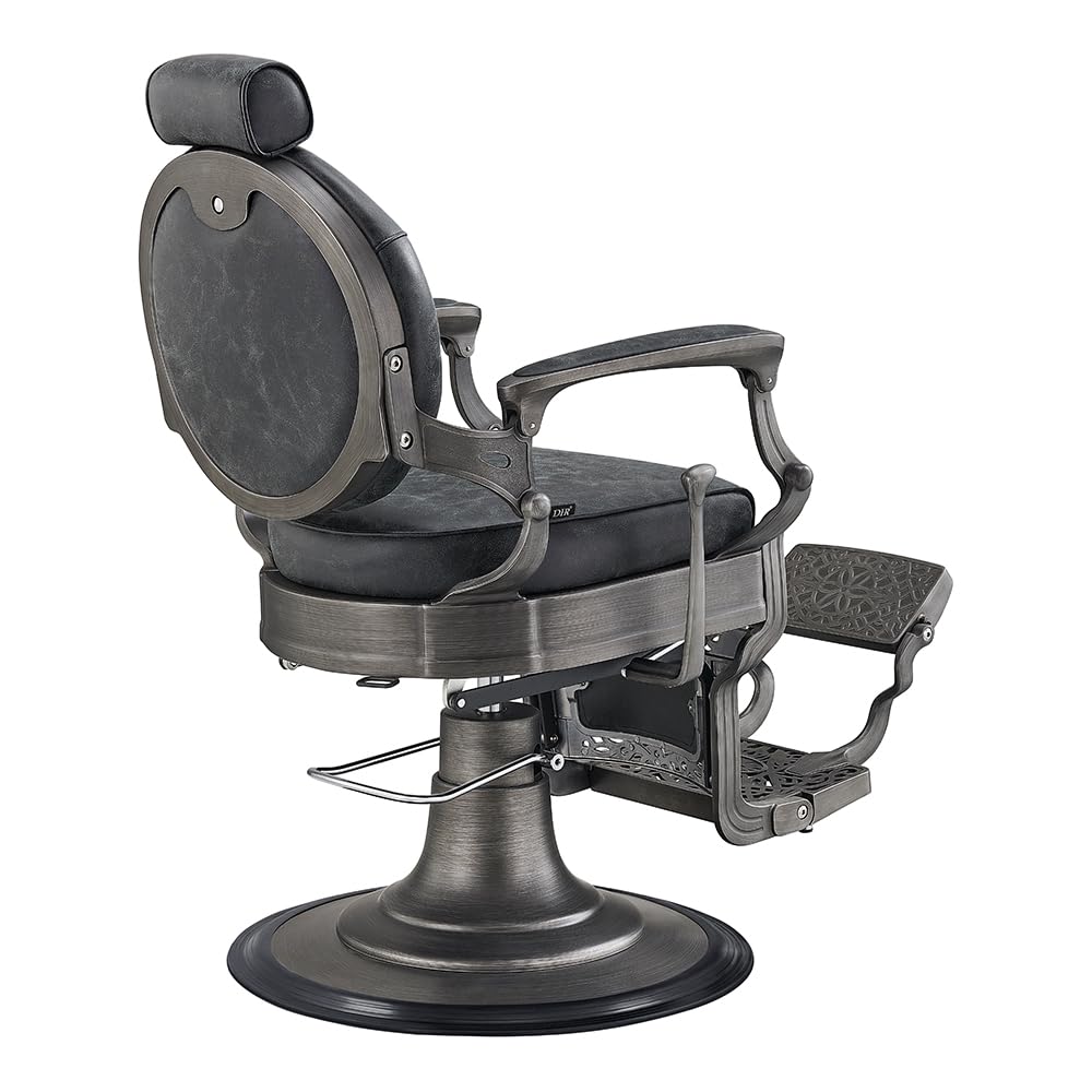 Dir Heavy Duty Barber Chair, Men's Grooming Barbershop Hydraulic Chair in Distressed Finish Kaiser II, Vintage Black