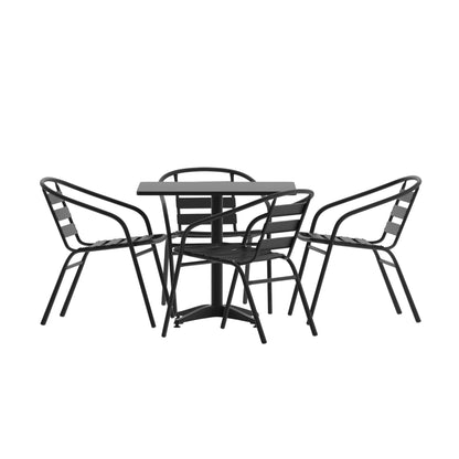 Flash Furniture TLH-ALUM-32SQ-017BK4-GG Lila 31.5'' Square Aluminum Indoor-Outdoor Table Set with 4 Slat Back Chairs, Black