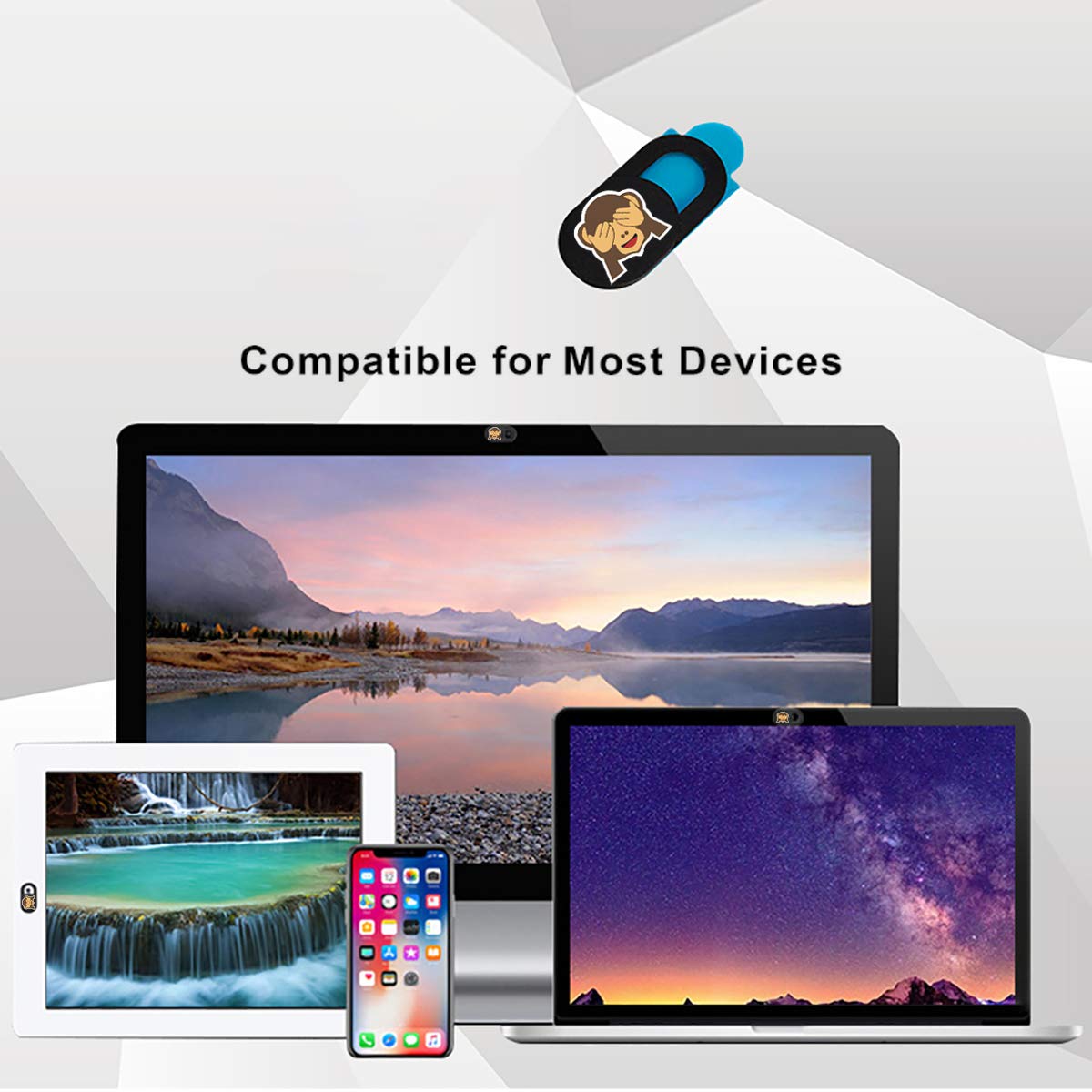 SIREG Webcam Cover Ultra Thin - Web Camera Cover fits Laptop,Tablet,Computer, Smartphone, Protect Your Privacy and Security,Strong Adhesive (Monkey-Black & 3 Pack)